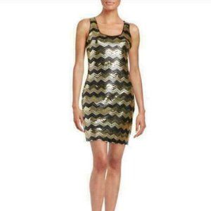 New! GUESS NWT GOLD/BLACK Sequin Cocktail Party Formal Sheath Dress